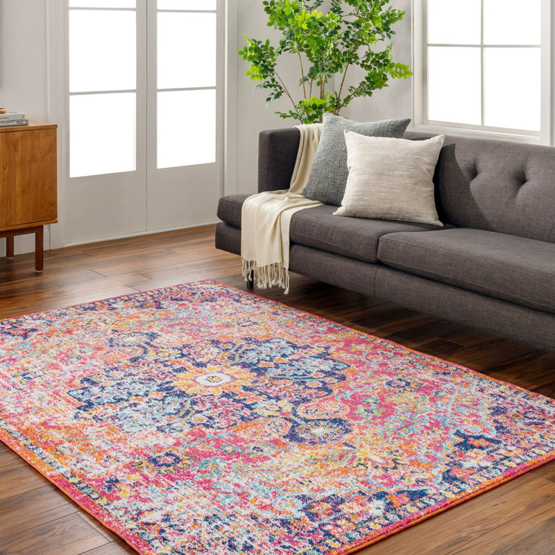 Traditional Rug, Bordered Floral Stain Resistant Easy to Clean Rug For Living Room, Dining Room, Bedroom