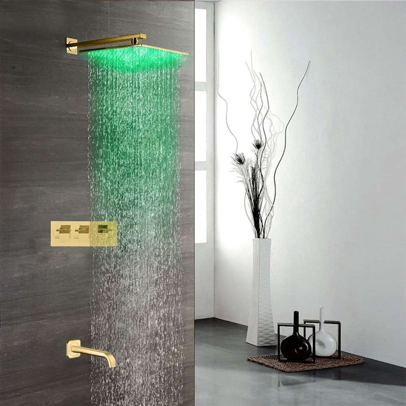 Sita Platinum LED Shower Head Set Color Changing LED Lights for a Premium Relaxing Shower Experience, Gold, 4.22" H x 12" W