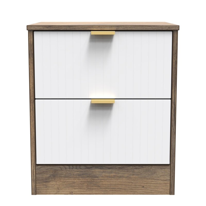 Barriner 45cm W Manufactured Wood Bedside Table, White Matt/Vintage Oak