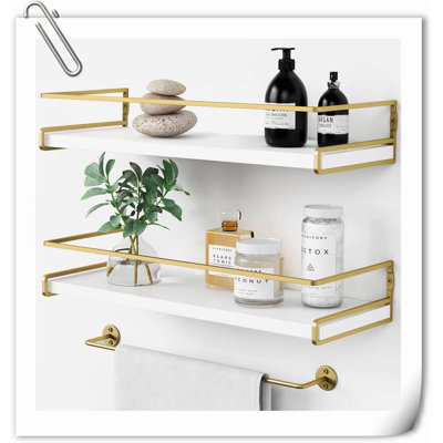Floating Bathroom Shelves Wall Mounted, Modern Bathroom Organizer with Tower Bar,Set of 2