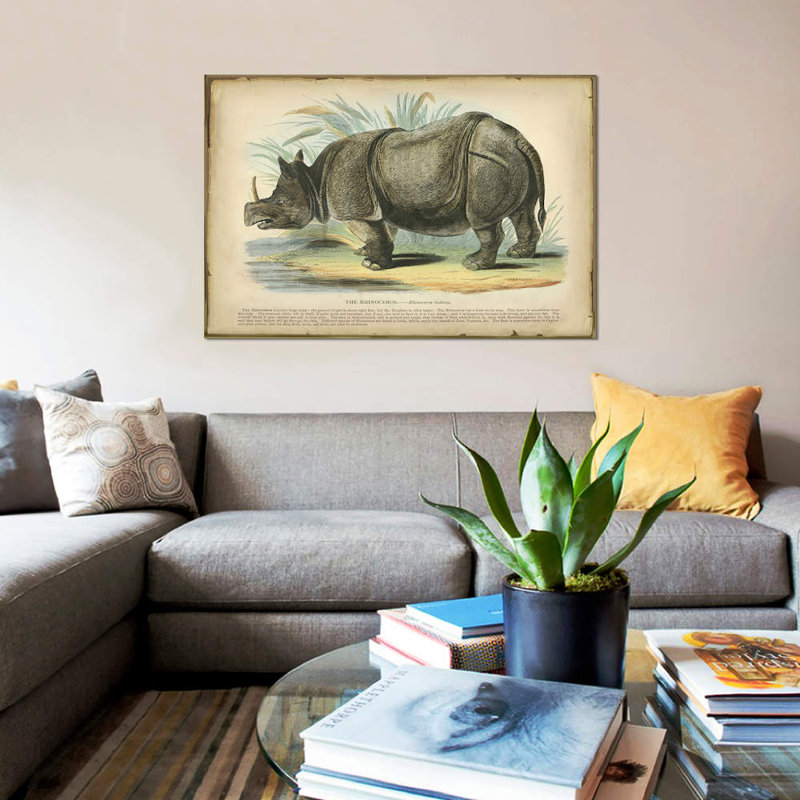« rhino », reproduction sur toile, H 40 po x l 60 po x P 1,5 po, Pas de tapis, Toile tendue
