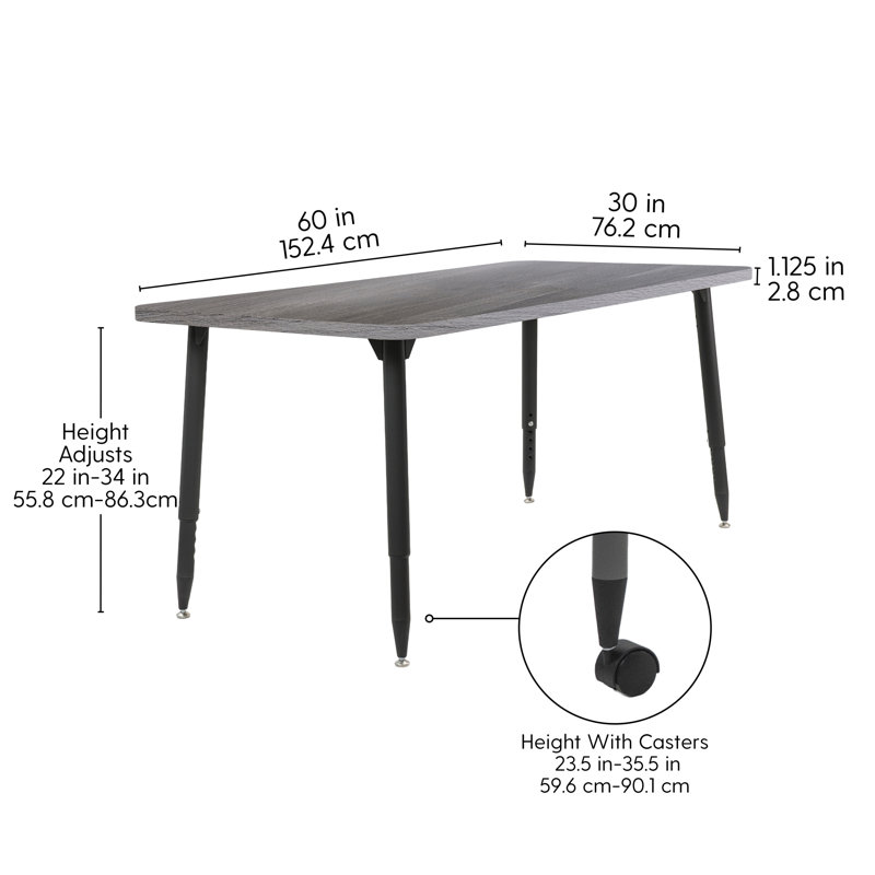 Table d'activité Adapte 24 x 36, 30 po x 60 po, Bois gris / noir