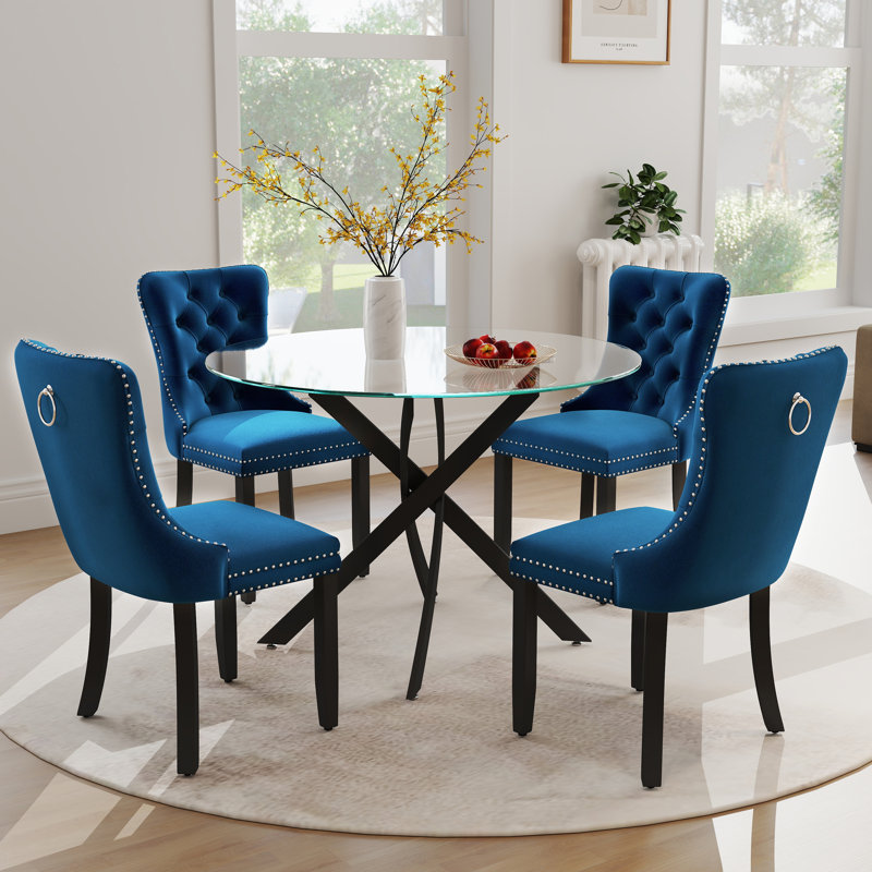 Ensemble repas rond à piédestal, 5, Bleu