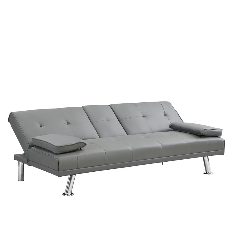 Sofa Bed With Armrest Two Holders WOOD FRAME, STAINLESS LEG, Gray