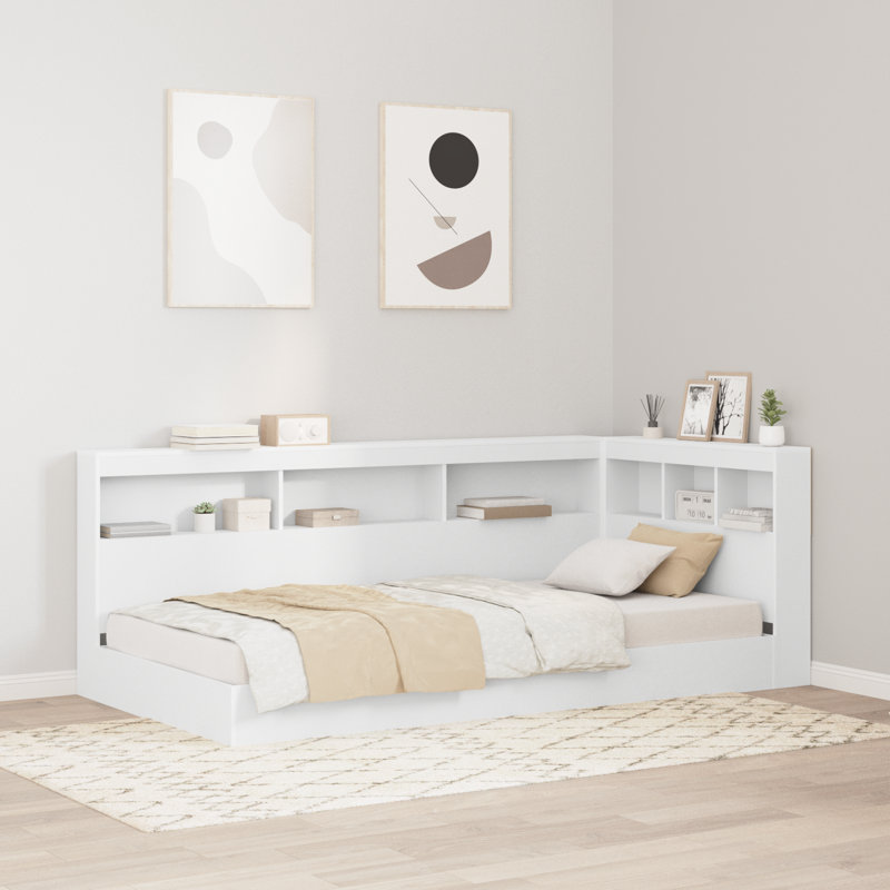 Bookcase Bed Engineered Wood, European Single (90 x 200 cm), White