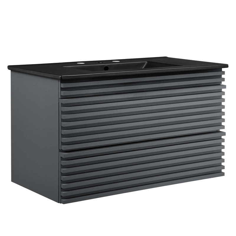 Modway Render 36" Wall-Mount Bathroom Vanity, Gray/Black