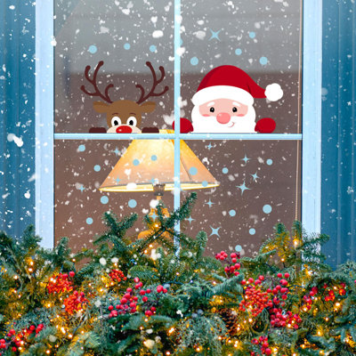 Peeking Santa and Rudolph Christmas Window Stickers