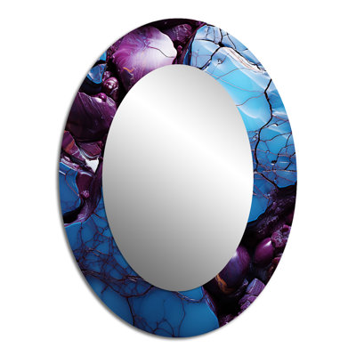 Bleu et mauve sans soudure Marble River I - Miroir décoratif ovale abstrait sur métal