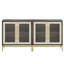 Modern Glass Sideboard Cabinet - Leather Texture, Metal Legs, Soft-Close Hinges, Extra Deep Storage For 16" Dinner Plates, Dining Room Buffet