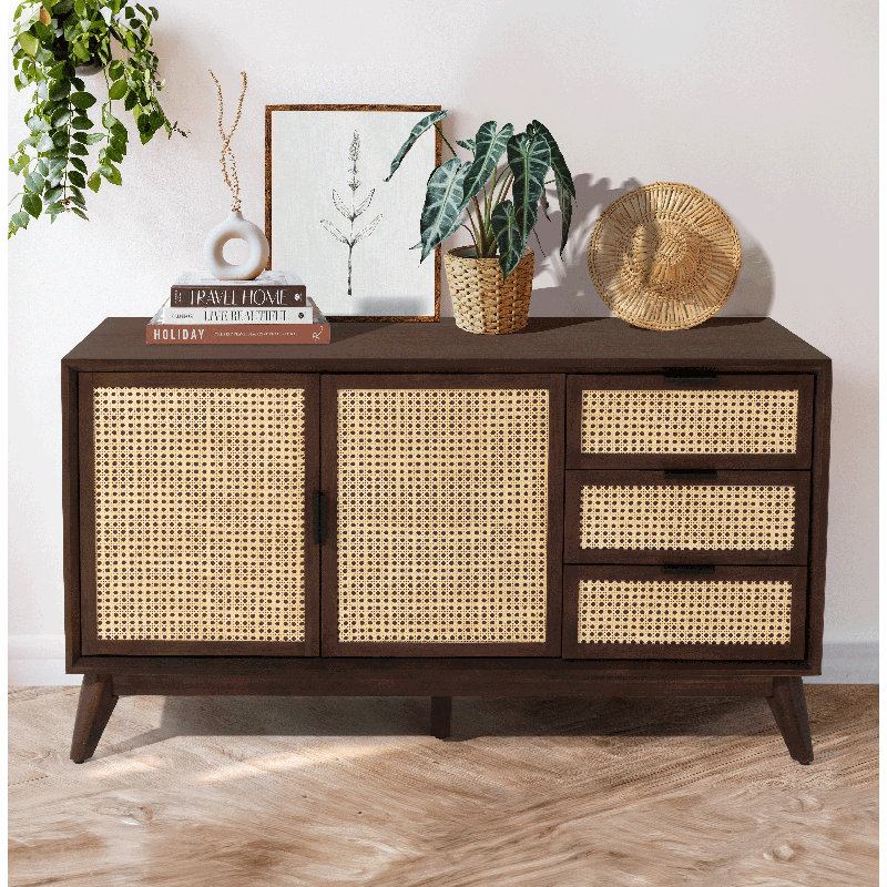 Ailia 58" 3 Drawer Sideboard Fully Assembled, Walnut