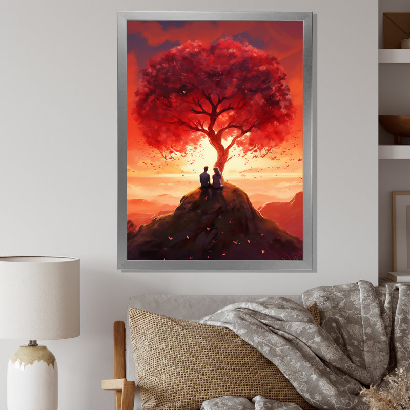 Arbre d'amour I - impression, Cadre simple argenté, H 32 po x l 16 po x P 1 po
