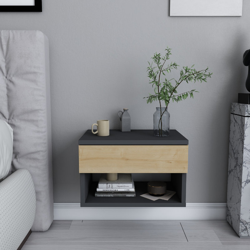 Table de chevet flottante Jamot, Anthracite / chêne