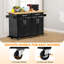 Chariot d'îlot de cuisine noir avec armoire de rangement, tiroir et plateau en bois d'hévéa, chariot de cuisine Dubhlainn