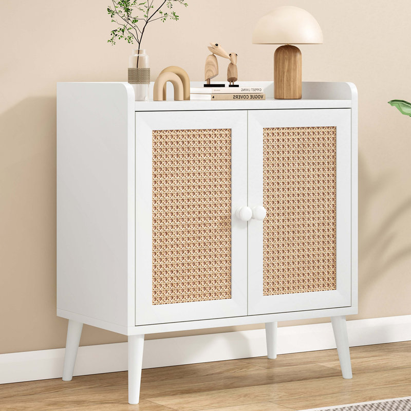 Sideboard Buffet Cabinet With Storage, Bar Liquor Cabinet With Rattan Decorated Doors, Credenza Console Tablefor Dining Room, Living Room,Hallway