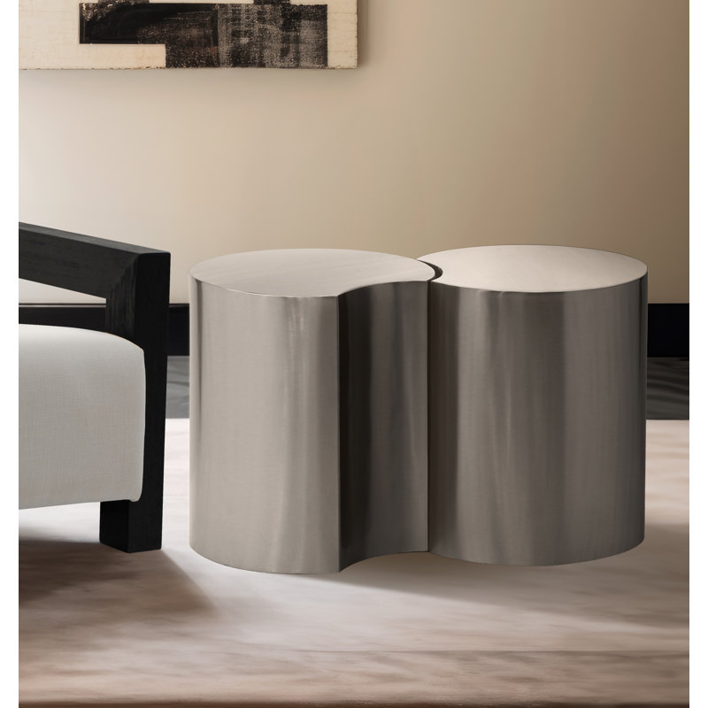 Ismah Iron Top End Table Set, 20" H x 33.5" W x 18" D, Silver