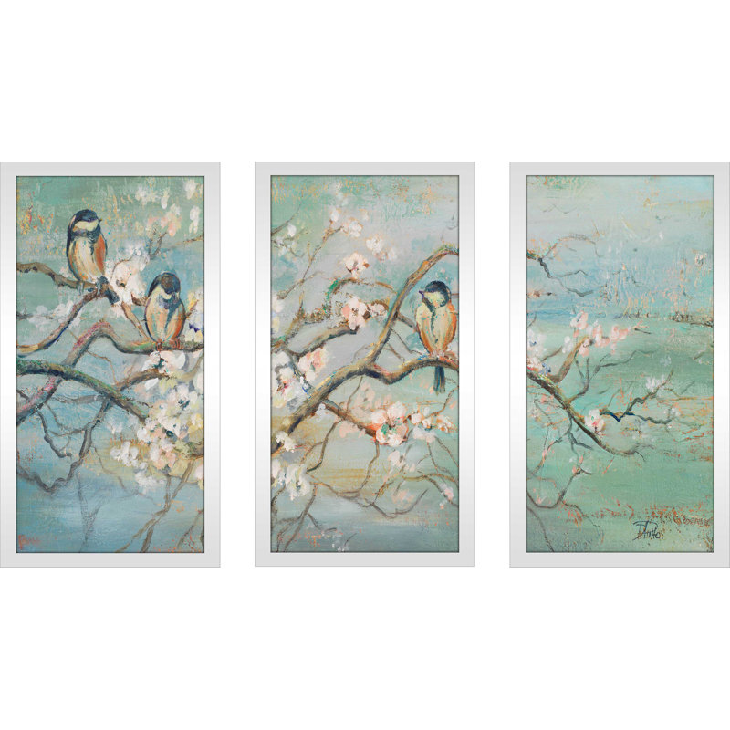 «Spring Branch With Birds» par Patricia Pinto - cadre photo 3 pièces, impression multi-pièces, L 40,5 po x H 25,5 po x P 1 po