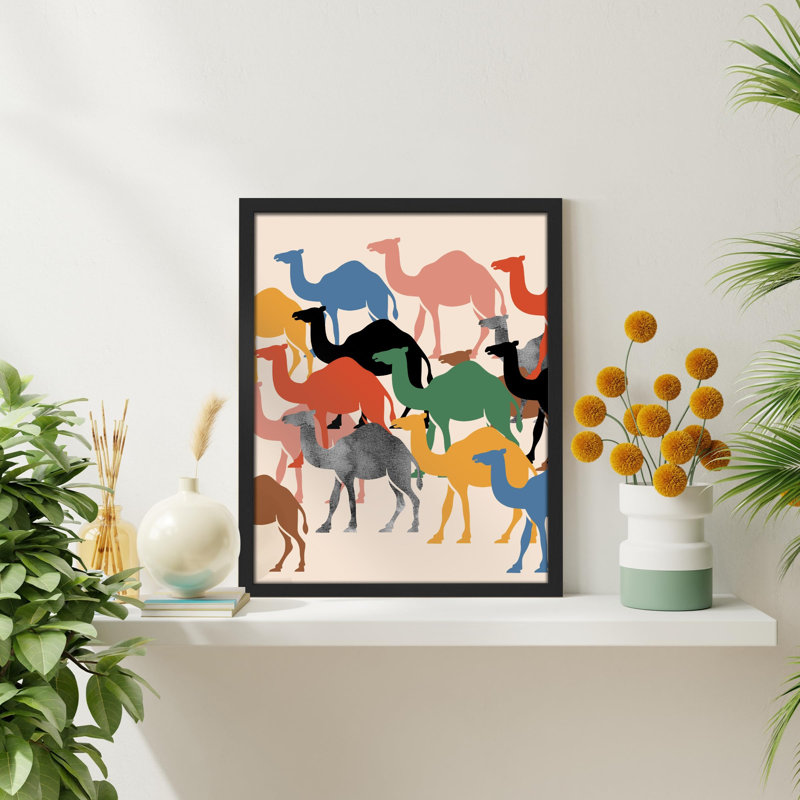 «Camel Watercolor African Animals» sur papier, Noir, H 16 po x l 12 po