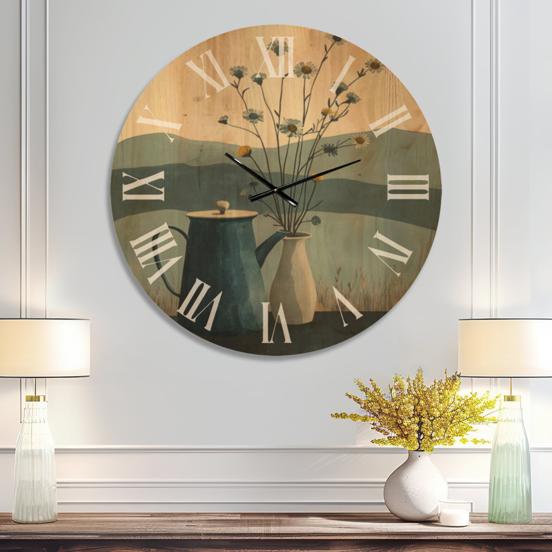 Nature morte des fleurs sauvages des Highlands - Horloge murale ronde de cuisine, impression sur bois, Extra Large