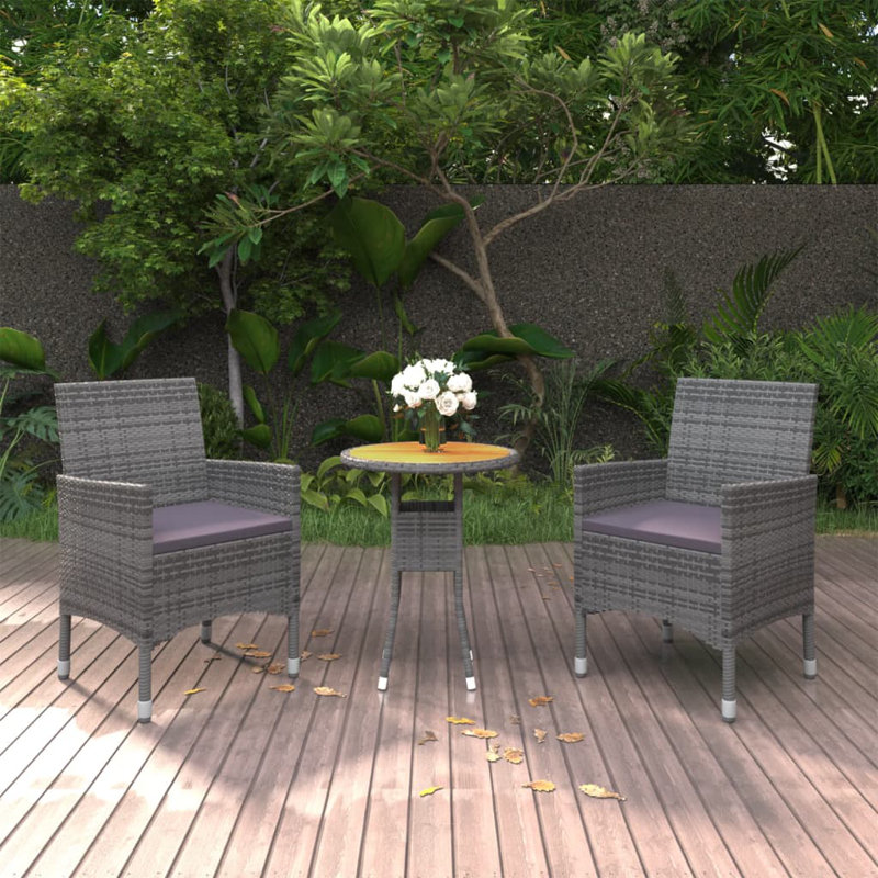  Garden Dining Set Grey Poly Rattan Medium Durable, Dark Gray Cushion/Gray Frame