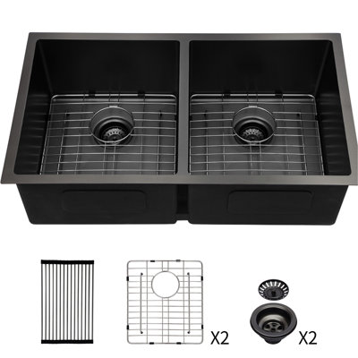 Évier de cuisine en acier inoxydable encastré à double cuve 50 po 50/50 de calibre 16, cuves profondes de 10 po, fait à la main avec bonde arrière de 3,5 po, rainures en X pour un écoulement rapide du liquide, patins insonorisants
