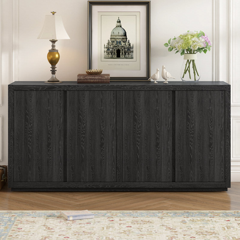 Distinctive Features Of A Four-Door Cabinet Sideboard With Ash Veneer Suitable, Black