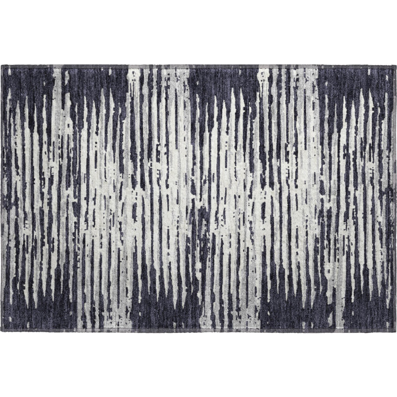 Premium Machine Washable Prisco Black Rug, Rectangle 1'8" x 2'6"