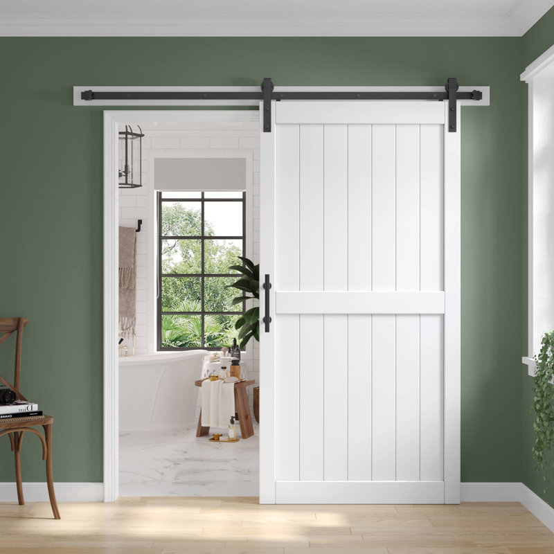 Panelled Manufactured Wood Barn Door with Installation Hardware Kit, 42" x 84"