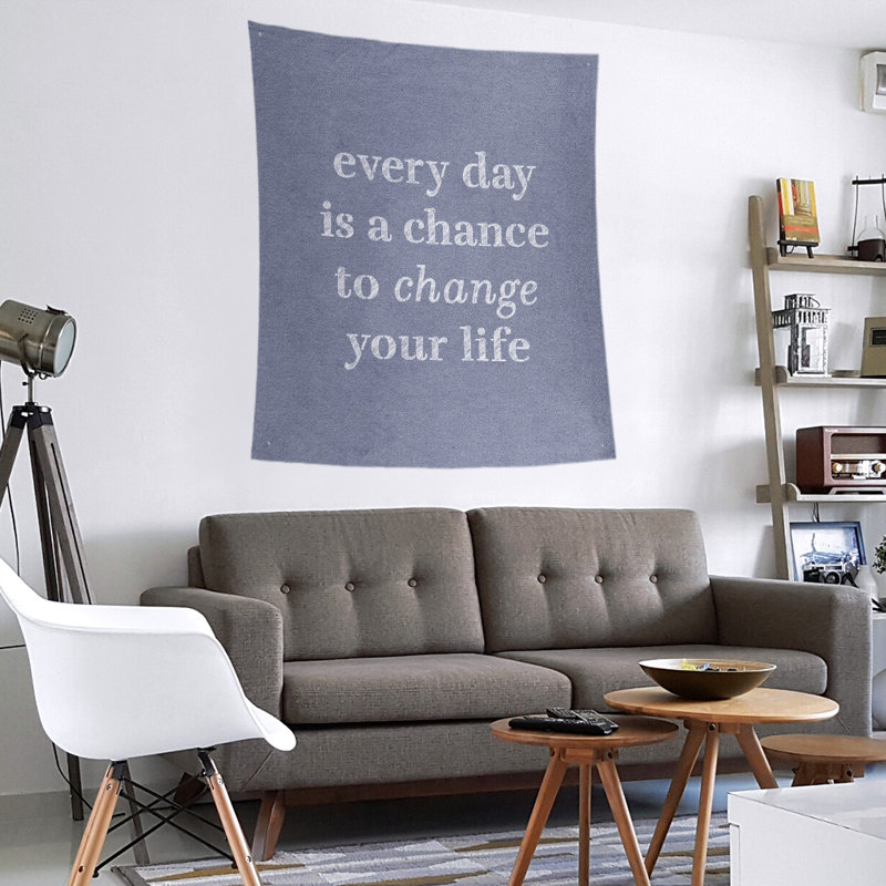 Tapisserie en polyester changer votre citation vie, H 27,5 po x l 37,5 po, Bleu / blanc