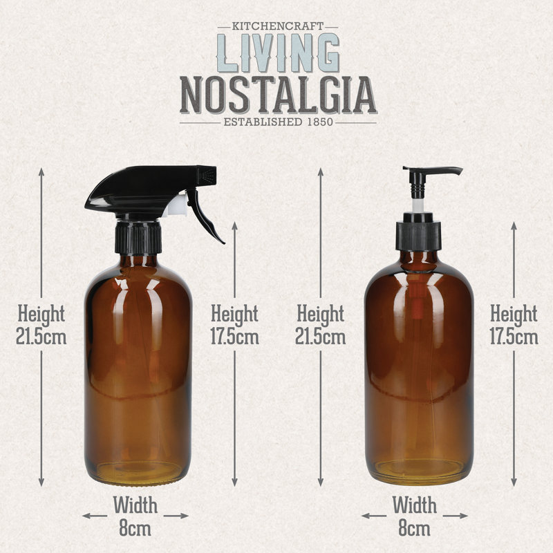 KitchenCraft Living Nostalgia Pump & Spray Bottle Set, Glass, Amber