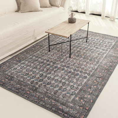 Tapis 5 pi x 8 pi Longnecker - ivoire, corail et bleu cyprès tissé à plat, à poils courts - facile à nettoyer - parfait pour le salon, la salle à manger et la chambre à coucher - Convient aux animaux de compagnie et aux enfants