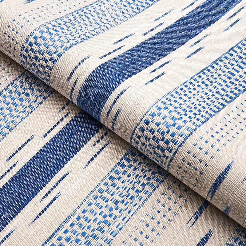 Mirza Ikat Stripe Fabric, Blue/Natural