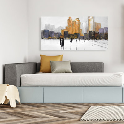 Silhouettes marchant vers la ville - Art contemporain sur toile