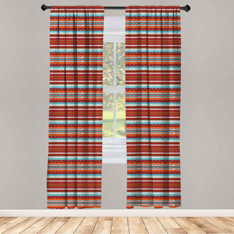 Bohemian Striped Semi-Sheer Rod Pocket Curtain Panels, 28" x 63", Red