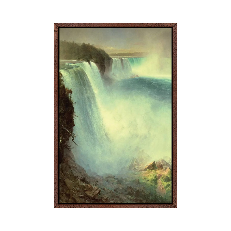 Niagara Falls, From The American Side, 1867 by Frederic Edwin Church - Painting on Canvas, Classic Brown Wood Framed