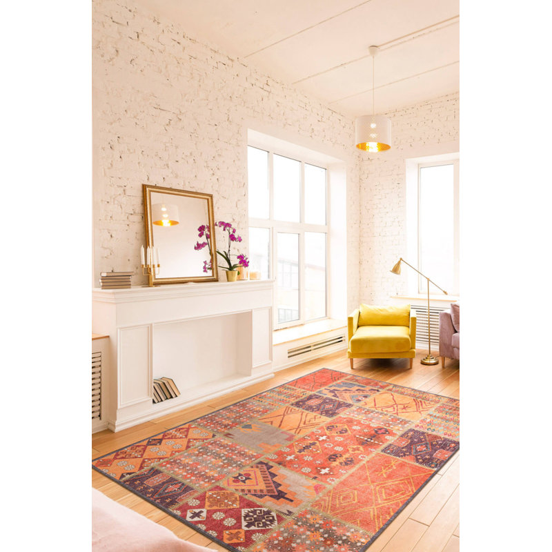 Orange Brown Patchwork Woven Base Decorative Carpet, Rectangle 8'3" x 11'6"