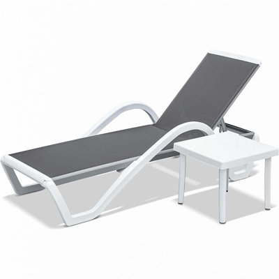 Patio Chaise Lounge Adjustable Aluminum Pool Lounge Chairs(1 Lounge Chair+1 Plastic Table)