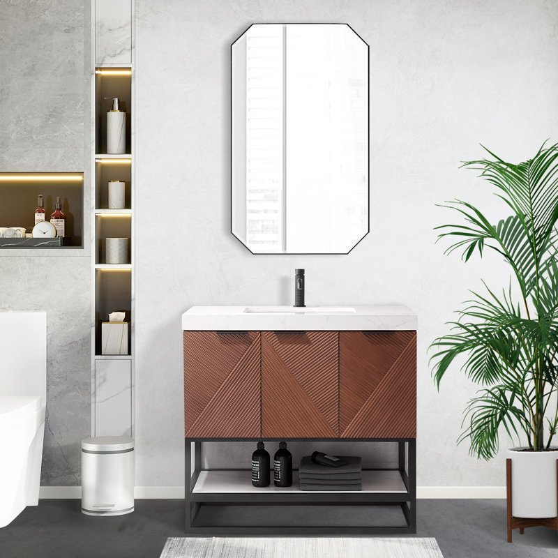Meuble-lavabo autoportant simple avec comptoir Boydton, Noir mat, Noir mat
