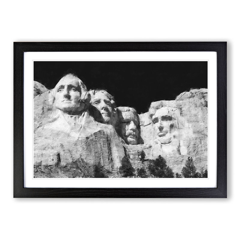Mount Rushmore - Picture Frame Painting, 27cm H x 36cm W x 2cm D, Black Framed