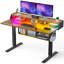 Bureau électrique debout, réglable en hauteur, avec espace de rangement, bureau de jeu debout avec bande lumineuse à DEL, adapté pour le bureau à domicile et les jeux, poste de travail assis / debout.-472598527-472598526