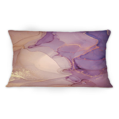 Coussin décoratif mauve et jaune à motif d'encre de marbre 12 po x 20 po