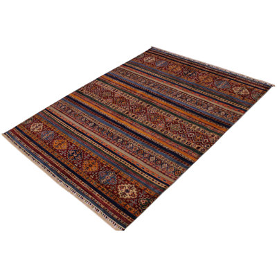 Tapis brun en laine noué à la main de style sud-ouest Robledo 5 pi 6 po x 7 pi 9 po brun