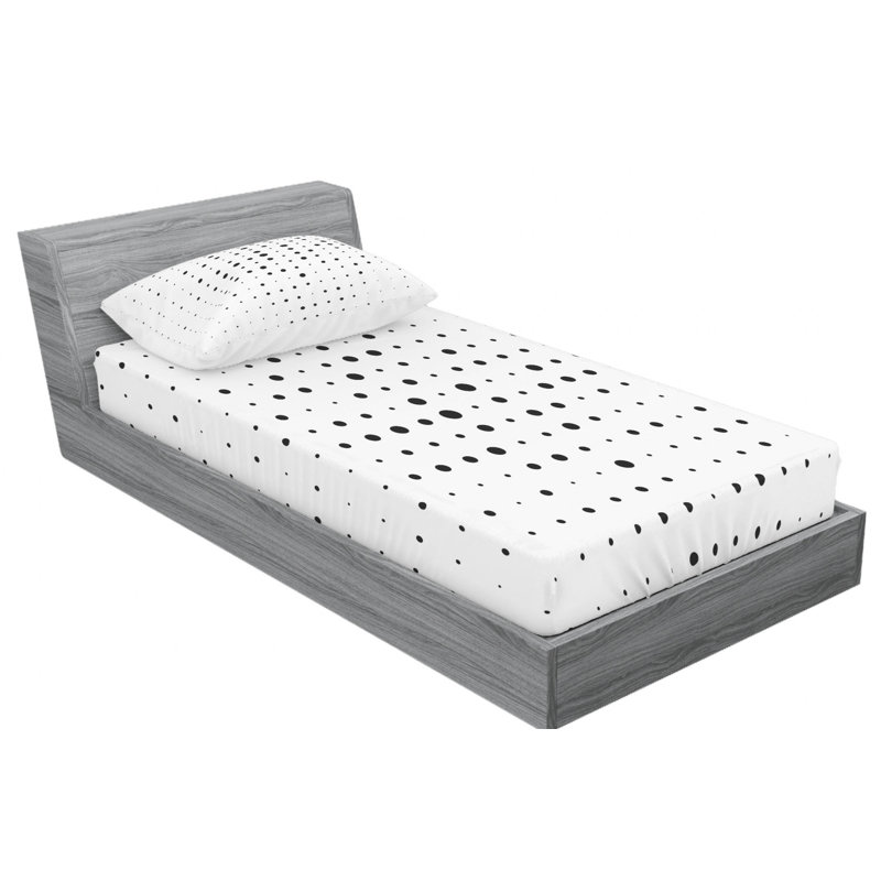 Microfiber Floral Sheet Set, Twin Fitted Sheet, Black/White Polka Dots