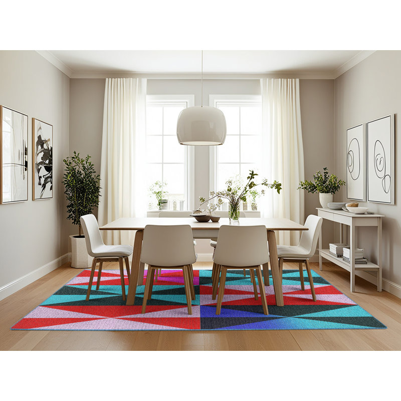 Tapis géométrique vert mer Kiger, Rectangle 7 pi x 10 pi