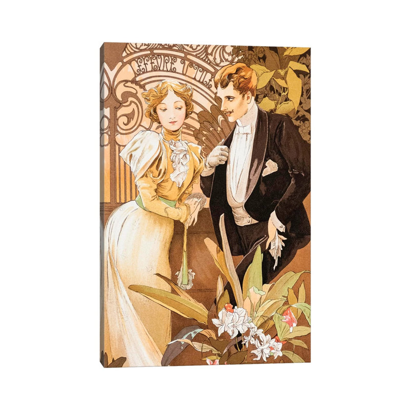 Flirt by Alphonse Mucha - Wrapped Canvas Painting, 30.48 cm H x 45.72 cm W