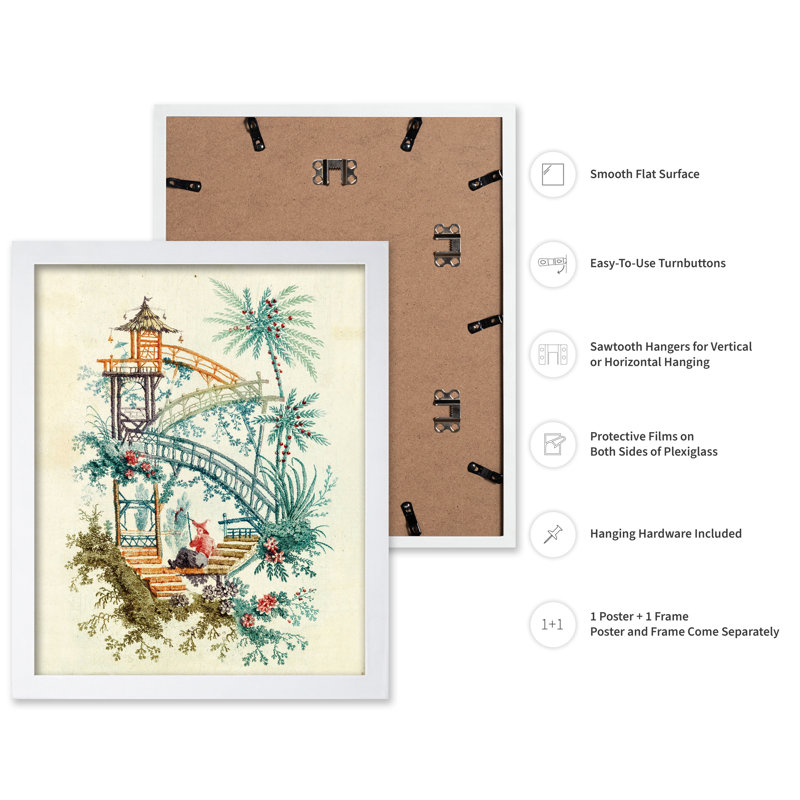 Cascade de chinoiserie, Poster, White Framed, 08"H x 10"W
