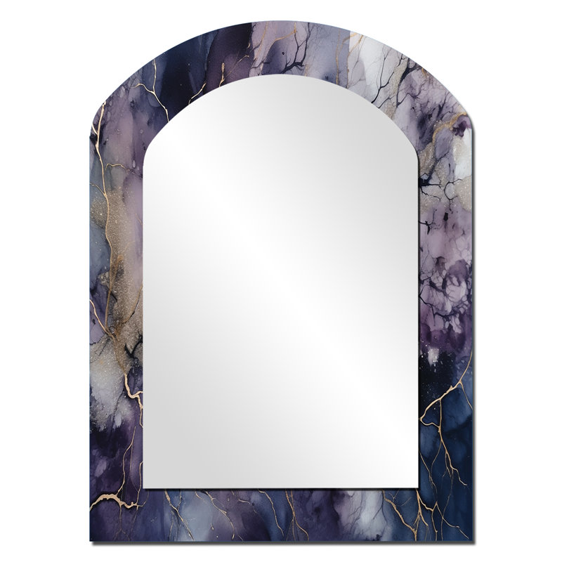 Purple And Exploring The Language Of Painting III - Abstract Painting Arch Decorative Mirror, Modern Asymmetrical Wall Mirror, Printed Metal Art