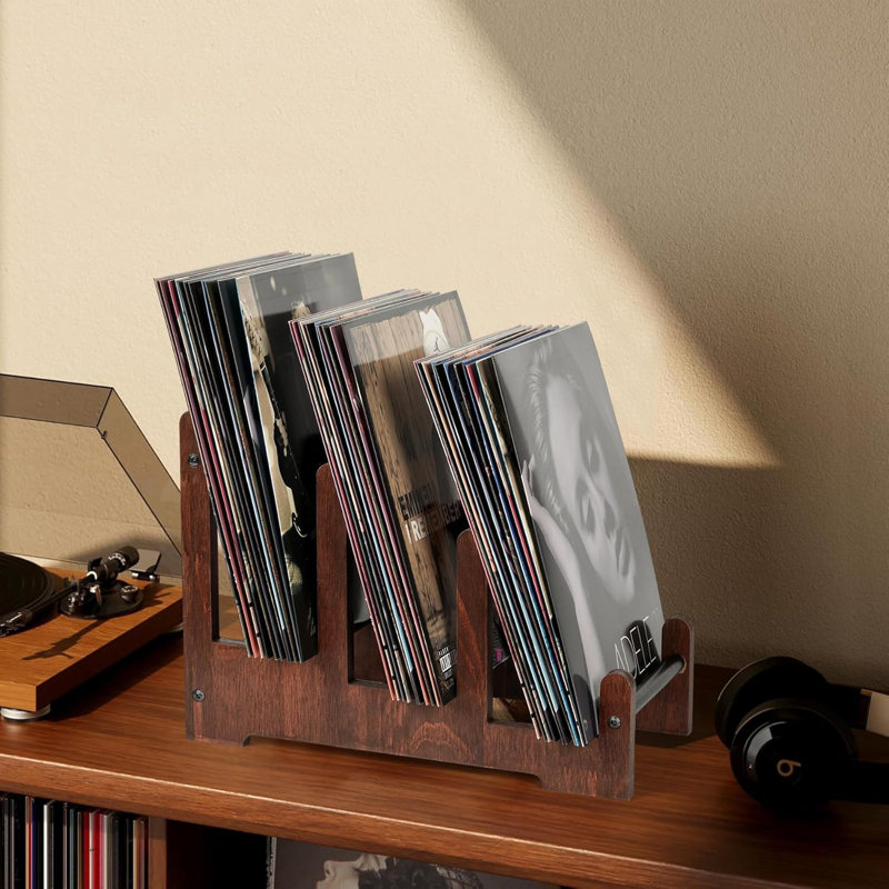 Patent Pending 3-Tier Premium Wood Vinyl Record Holder – 60-LP Capacity Retro Rustic Display Stand for Collectibles