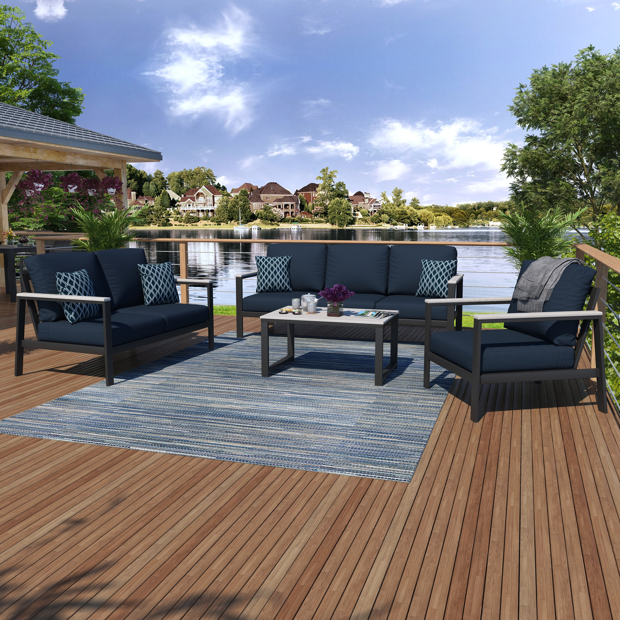 Townsend 5 Piece Sofa Seating Group with Sunbrella® Cushions, Canvas Navy Sunbrella® Canvas
