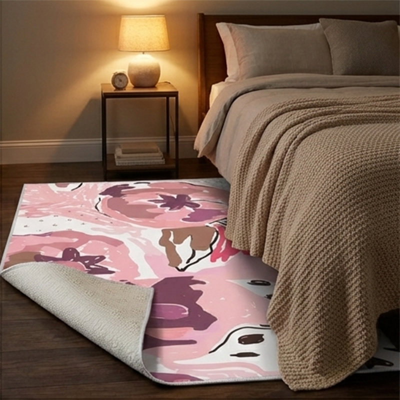 Joffre Artistic Floral Abstract Pink & Plum Washable Area Rug