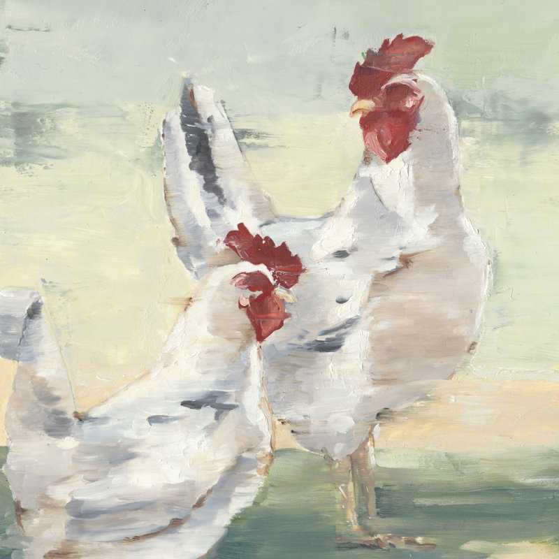 «Chicken Run I» par Ethan Harper - peinture sur toile tendue, H 12 po x l 12 po
